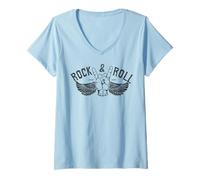 Women's Vintage Retro Style Playing Music Guitar Forever Rock N Roll V-Neck T-Shirt