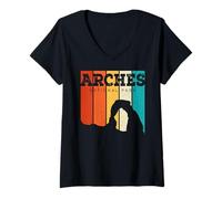 Women's Vintage Retro Style Skyline Arches Utah Arches National Park V-Neck T-Shirt