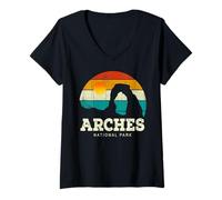 Women's Vintage Retro Style Skyline Arches Utah Arches National Park V-Neck T-Shirt