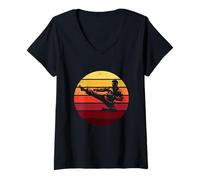Womens Vintage Retro Taekwondo Karate Fighter Sunset Martial Arts V-Neck T-Shirt