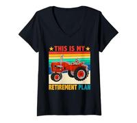 Women's Vintage Retro This is My Retirement Plan Funny Tractor Lover V-Neck T-Shirt