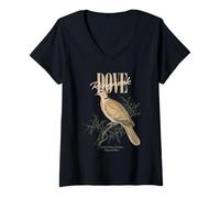 Women's Vintage Ringneck Dove Bird Watching Art Nature Love Birds V-Neck T-Shirt
