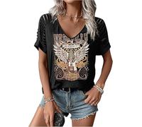 Women's Vintage Rock Band T-Shirt/Free Bird Eagle Graphic Tees/Country Concert Music Short Sleeve Shirts Tops, Black-3, XL