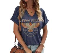 Women's Vintage Rock Band T-Shirt/Free Bird Eagle Graphic Tees/Country Concert Music Short Sleeve Shirts Tops, Blue, S