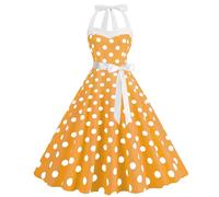 Women's Vintage Rockabilly Dress 1950s Cocktail Party Dress Polka Dot Halter Neck Sleeveless Retro Dresses A Line Swing Flowy Tea Dress Audrey Hepburn 50s 60s Dance Gown Clearance Yellow
