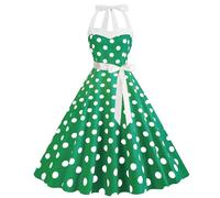 Women's Vintage Rockabilly Dress 1950s Cocktail Party Dress Polka Dot Halter Neck Sleeveless Retro Dresses A Line Swing Flowy Tea Dress Audrey Hepburn 50s 60s Dance Gown Sale Clearance Green