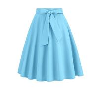 Womens Vintage Rockabilly Skirt 1950s A Line Swing Cocktail Party Skirts Plain Retro Swing Flowy Tea Skirt Audrey Hepburn 50s 60s Dance Gown with Belted Sky Blue