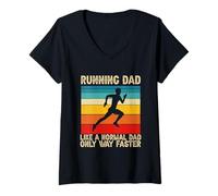 Women's Vintage Running Dad Like A Normal Dad Only Way Faster Papa V-Neck T-Shirt