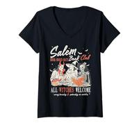 Womens Vintage Salem Book Club Witchy Witch Spooky Season Halloween V-Neck T-Shirt