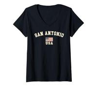Womens Vintage San Antonio USA American Flag Texas Souvenir Retro V-Neck T-Shirt