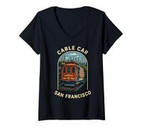 Womens Vintage San Francisco Cable Car Vintage Travel Route Street V-Neck T-Shirt