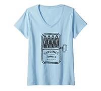 Women's Vintage Sardines Tin Retro Canned Fish & Gourmet Motif V-Neck T-Shirt