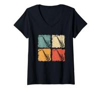 Womens Vintage Saxophone Saxophonist Player Jazz Music Lover V-Neck T-Shirt