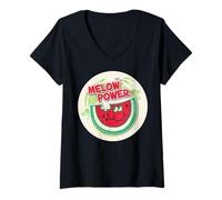 Womens Vintage Scratch and Sniff Sticker Watermelon, Melon Power V-Neck T-Shirt