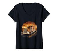 Women's Vintage Semi Truck Driver Retro Trucker Funny V-Neck T-Shirt