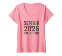 Womens Vintage Senior Class of 2026 Sign My Shirt Final Level V-Neck T-Shirt