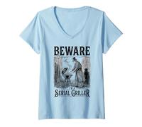 Women's Vintage Serial Griller Master Horror Style Barbecue Chef BBQ V-Neck T-Shirt