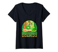 Women's Vintage Shenanigans Alotl Patrick's Day Coins Cute Axolotl V-Neck T-Shirt