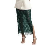 Women's Vintage Short Skirt - Sexy Women's Midi Skirt with Plain and Shiny Sequins with an elegant design that enhances the silhouette and adorned with a delicate tulle panel party skirt