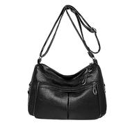 Women's Vintage Simple Solid Horizontal Square Soft Leather Crossbody Bag With Multiple Pockets(Black)