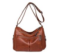 Women's Vintage Simple Solid Horizontal Square Soft Leather Crossbody Bag With Multiple Pockets(Brown)