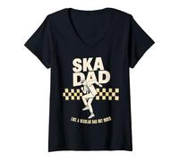 Women's Vintage Ska Dad Skanking Father Checkerboard V-Neck T-Shirt