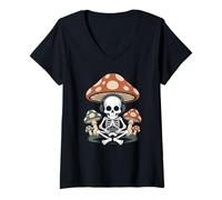 Women's Vintage Skeleton Playing Video Games in the Dark Forest V-Neck T-Shirt