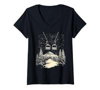 Womens Vintage Ski Lift V-Neck T-Shirt