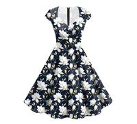 Women's Vintage Sleeveless Solid Floral Ruched Solid Floral Ruched Summer Cute A Line Flowy Swing Midi Dress Blue Polka Dot Dress for Women Sun Dresses 2025 Vacation Women Short 1950s Retro (L)