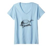 Women's Vintage Snapping Turtle Print V-Neck T-Shirt