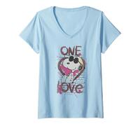 Womens Vintage Snoopy Joe Cool One Love Glitch Valentines Retro V-Neck T-Shirt
