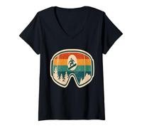 Women's Vintage Snowboard Goggles Mountain Sunset V-Neck T-Shirt