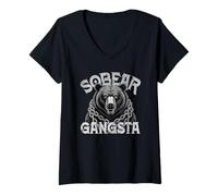Womens Vintage Sober SOBEAR Gangsta Bear AA Vibes NA Affirmation V-Neck T-Shirt