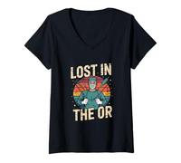 Womens Vintage Space Surgeons Design for Healthcare Lovers V-Neck T-Shirt