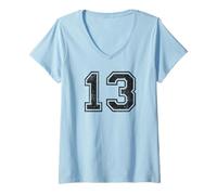 Women's Vintage Sport Number 13 Thirteen V-Neck T-Shirt
