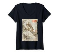 Women's Vintage Stamp Art Style Bald Eagle Birdwatcher Lover V-Neck T-Shirt