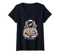 Women's Vintage Star Voyager discovering Glowing Galaxy Minerals V-Neck T-Shirt