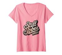 Womens Vintage Still Sober Bruh Sobriety Mom AA Goal Lifestyle Girl V-Neck T-Shirt