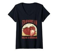 Womens Vintage Strawberry Jam Label Organic V-Neck T-Shirt