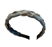 Women's Vintage Style Denim Headband With Rhinestone Wrapped Braid Design Fried Dough Twist Hair Hoop For Unique Styling