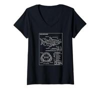 Women's Vintage Style Great-White Shark Blueprint V-Neck T-Shirt