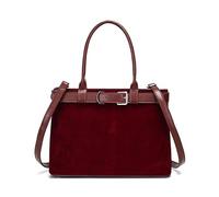 Womens Vintage Suede Tote Bag Ladies Faux Leather Top Handle Shoulder Bag Stylish & Durable Satchel Bag with Adjustable Strap (002-burgundy,22 * 34 * 13 cm / 8.66 * 13.39 * 5.12 inch)