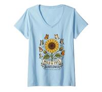 Women's Vintage Sunflower Butterfly Boho Fields Nature V-Neck T-Shirt
