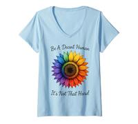 Womens Vintage Sunflower Retro Be A Decent Human It’s Not That Hard V-Neck T-Shirt