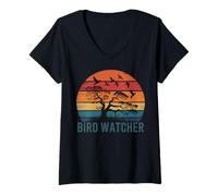 Women's Vintage Sunset Bird Watcher Nature Observing V-Neck T-Shirt