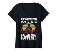 Women's Vintage Sunset Dinosaurs Never Went to The Vet V-Neck T-Shirt