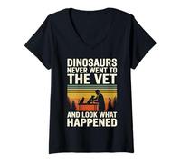 Women's Vintage Sunset Dinosaurs Never Went to The Vet V-Neck T-Shirt