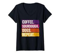 Women's Vintage Sunset Retro Coffee Sourdough Dogs Repeat Baker V-Neck T-Shirt