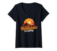 Womens Vintage Sunset Tennessee is Calling. Tennessee Outdoor Fan V-Neck T-Shirt