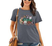 Women's Vintage T-Shirt Farm Animal Summer Tops Women's Animal Pattern Blouse Shirts Crew Neck Short Sleeve Novelty Women's T-Shirt